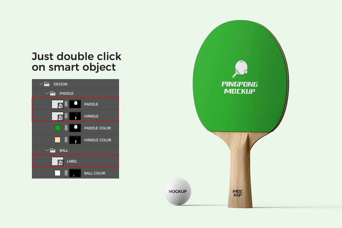 Wooden Ping Pong Paddle Mockup with Ball