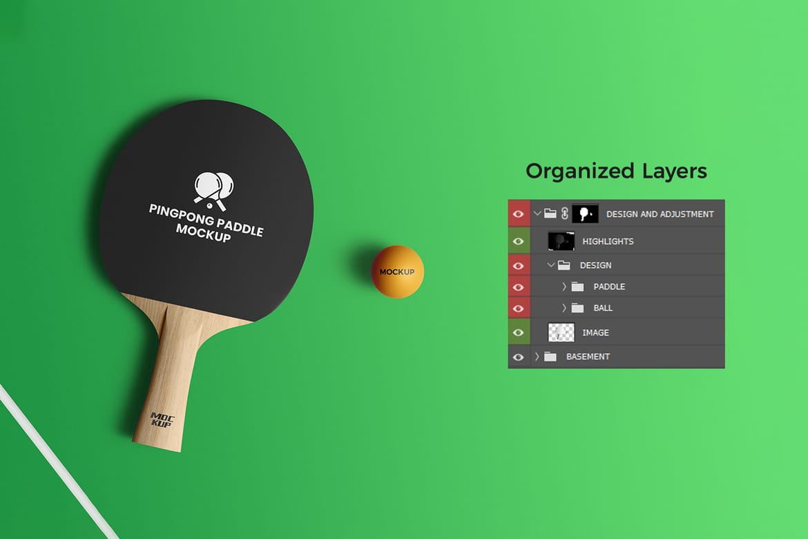 Wooden Ping Pong Paddle Mockup with Ball