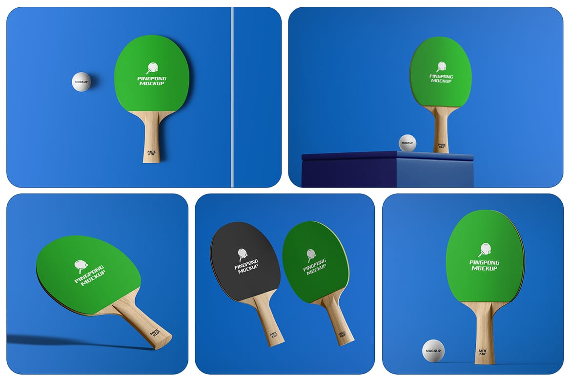 Wooden Ping Pong Paddle Mockup with Ball