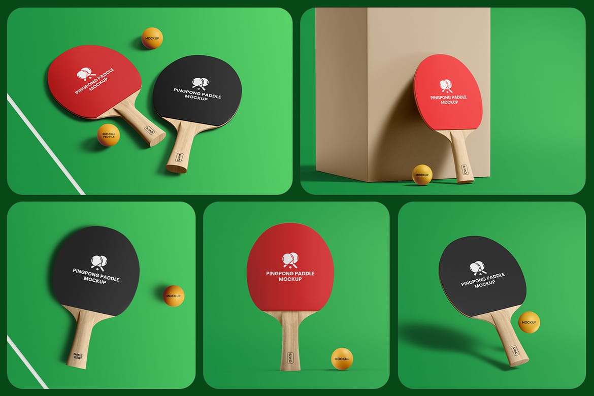 Wooden Ping Pong Paddle Mockup with Ball