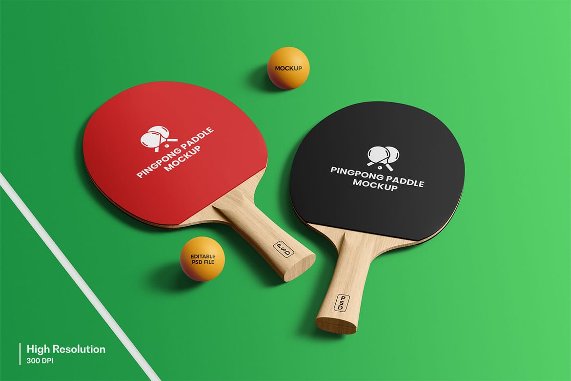 Wooden Ping Pong Paddle Mockup with Ball