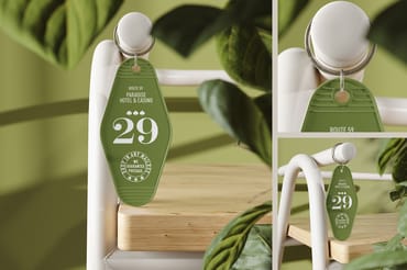 Hotel Keychain Hanging on a Chair Mockup