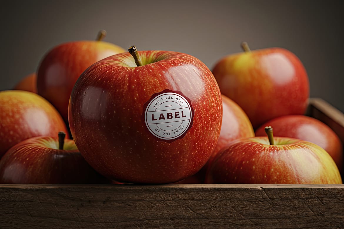 Sticker Logo Stamp on Apple Fruit Mockup