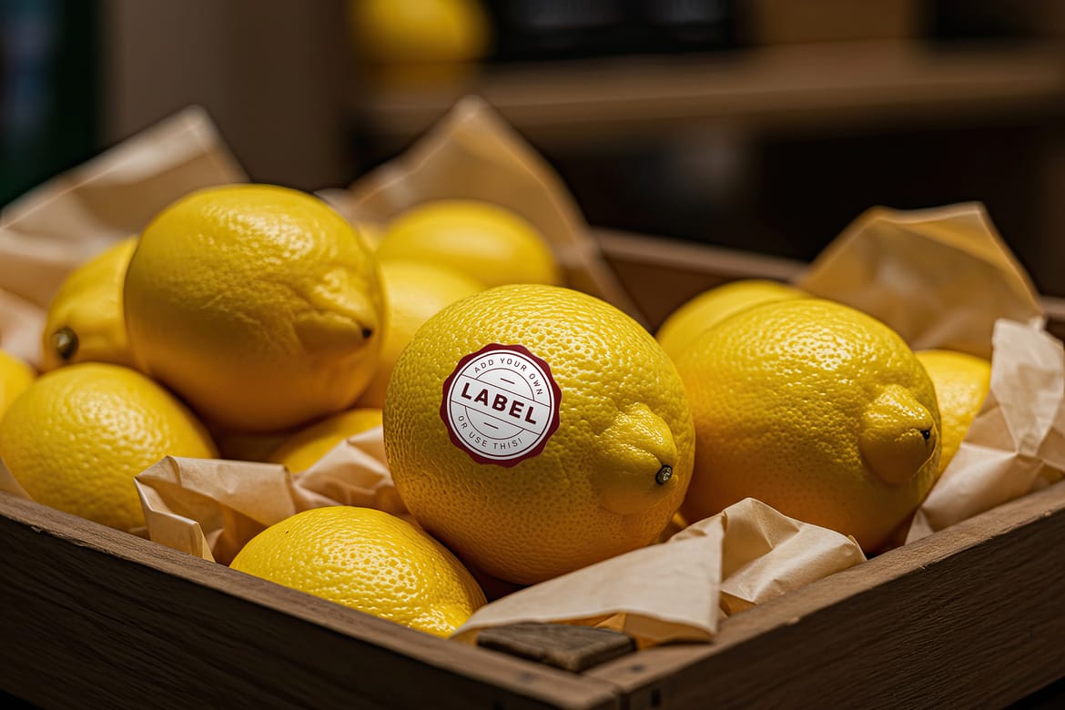 Sticker Logo Stamp on Lemon Fruit Mockup