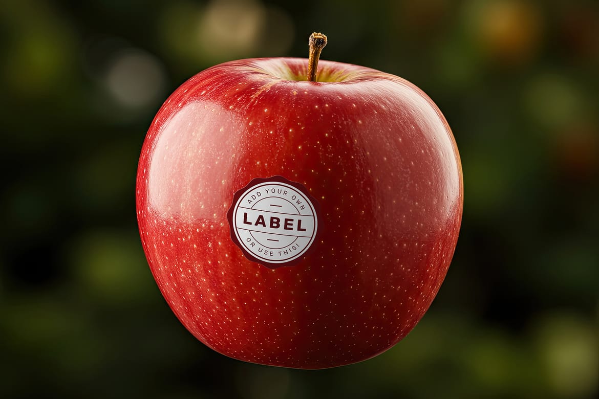 Sticker Logo Stamp on Apple Fruit Mockup
