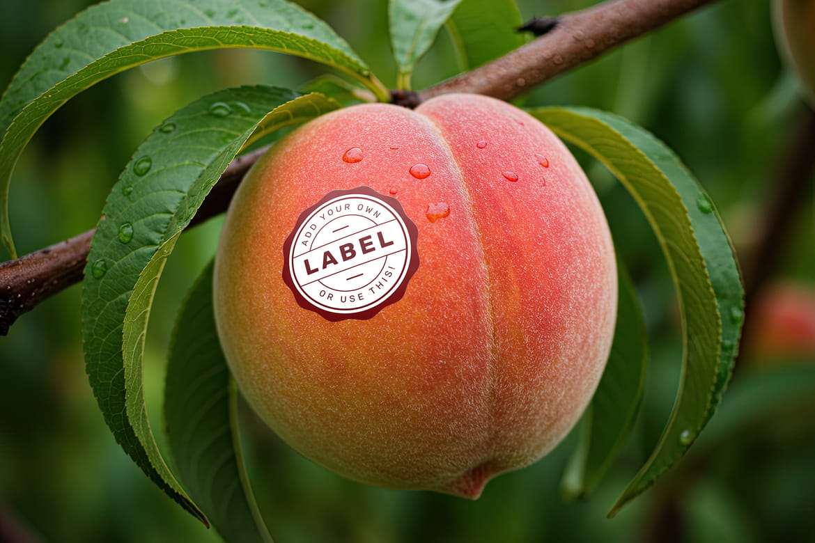 Sticker Logo Stamp on Peach Fruit Mockup
