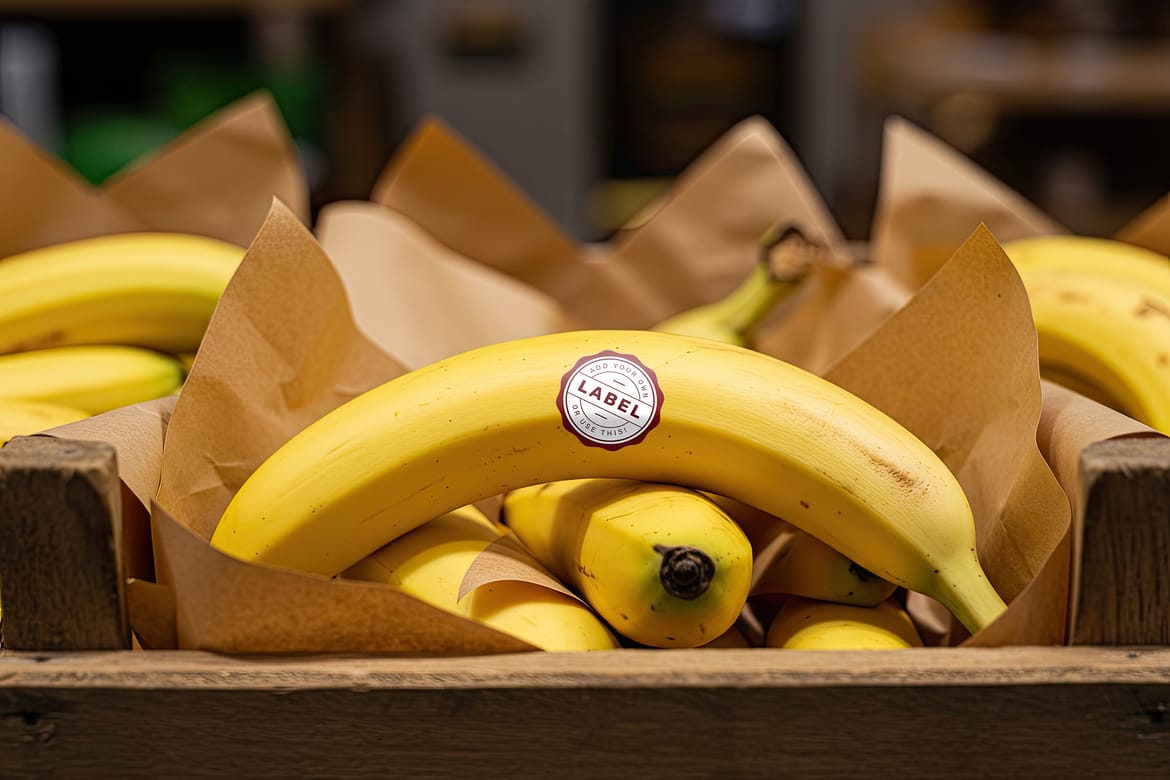 Sticker Logo Stamp on Banana Fruit Mockup