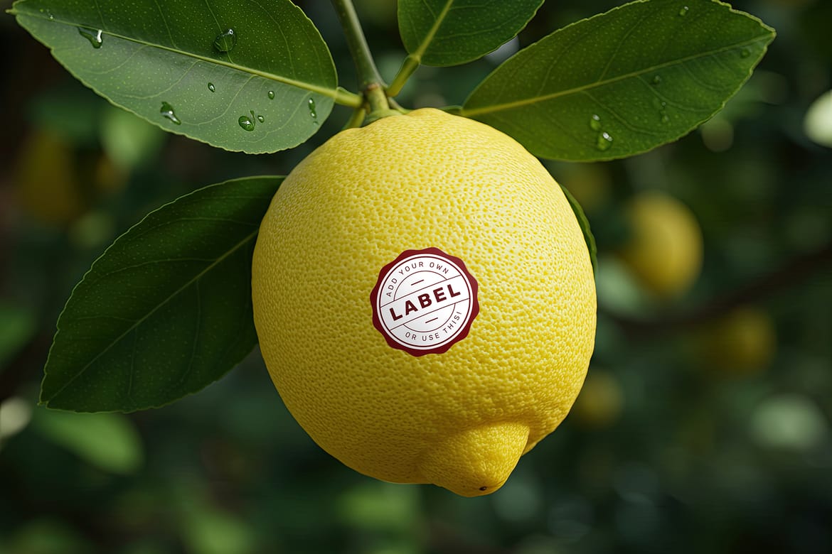 Sticker Logo Stamp on Lemon Fruit Mockup