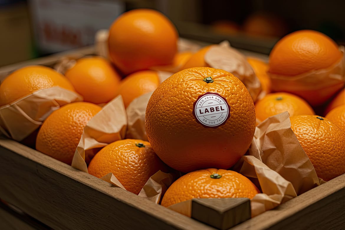 Sticker Logo Stamp on Orange Fruit Mockup
