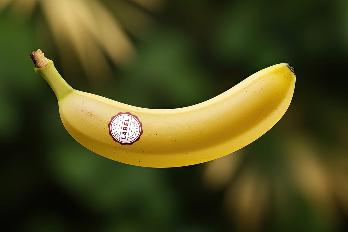 Sticker Logo Stamp on Banana Fruit Mockup