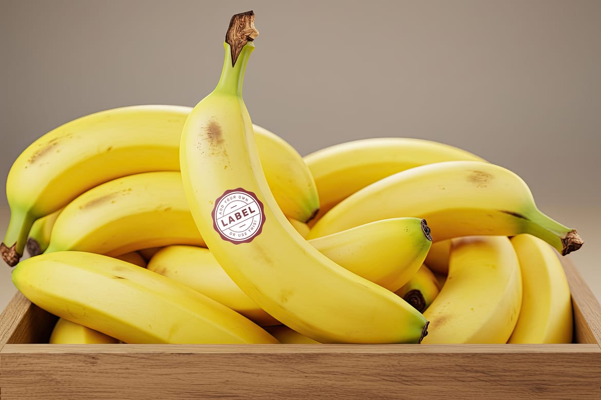 Sticker Logo Stamp on Banana Fruit Mockup