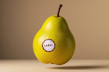 Sticker Logo Stamp on Pear Fruit Mockups