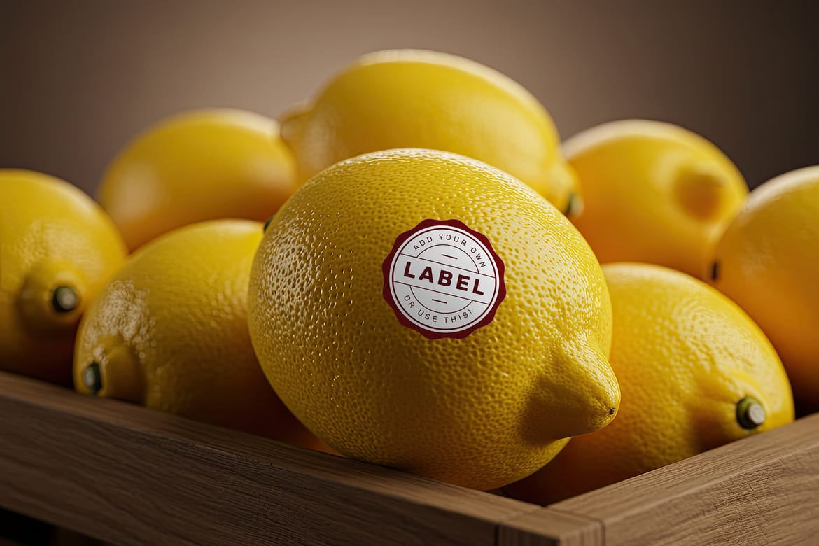 Sticker Logo Stamp on Lemon Fruit Mockup
