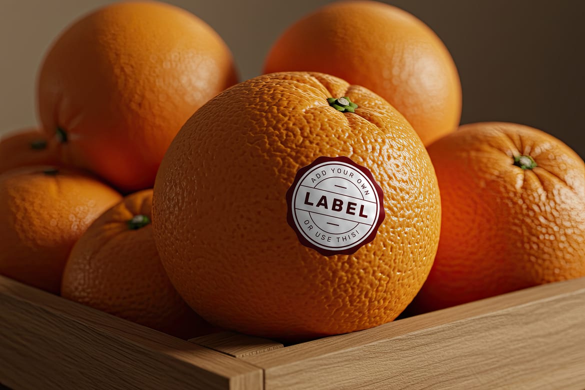 Sticker Logo Stamp on Orange Fruit Mockup
