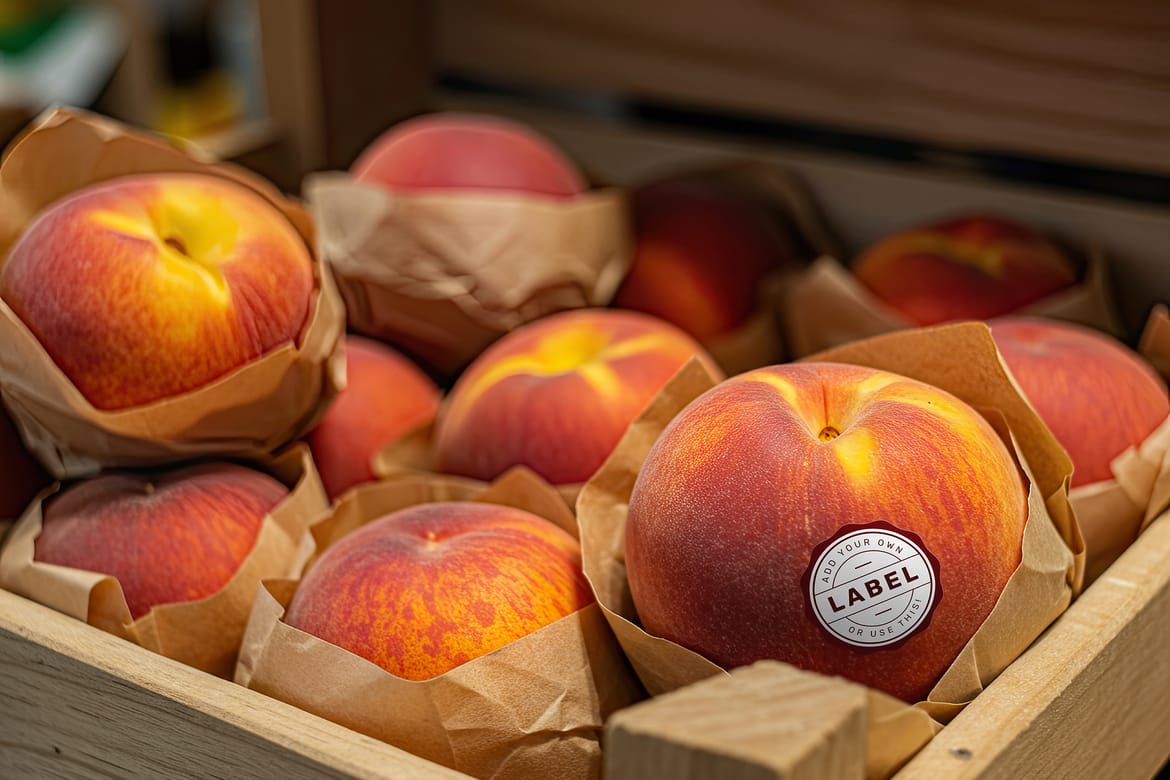 Sticker Logo Stamp on Peach Fruit Mockup