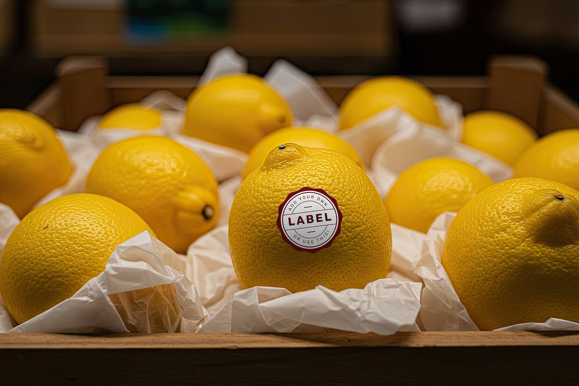 Sticker Logo Stamp on Lemon Fruit Mockup