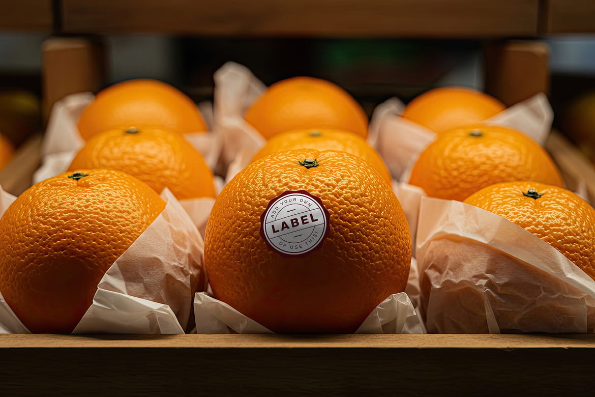 Sticker Logo Stamp on Orange Fruit Mockup