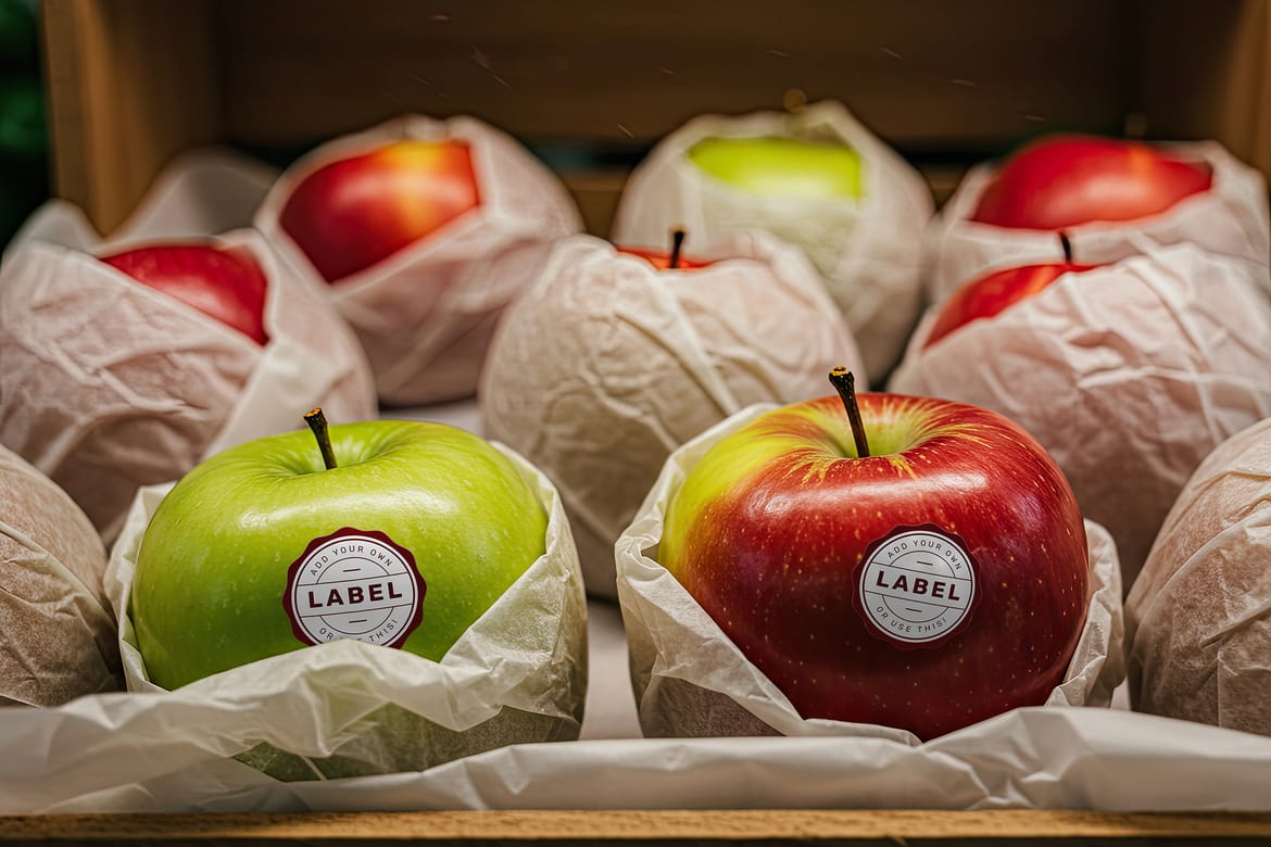 Sticker Logo Stamp on Apple Fruit Mockup