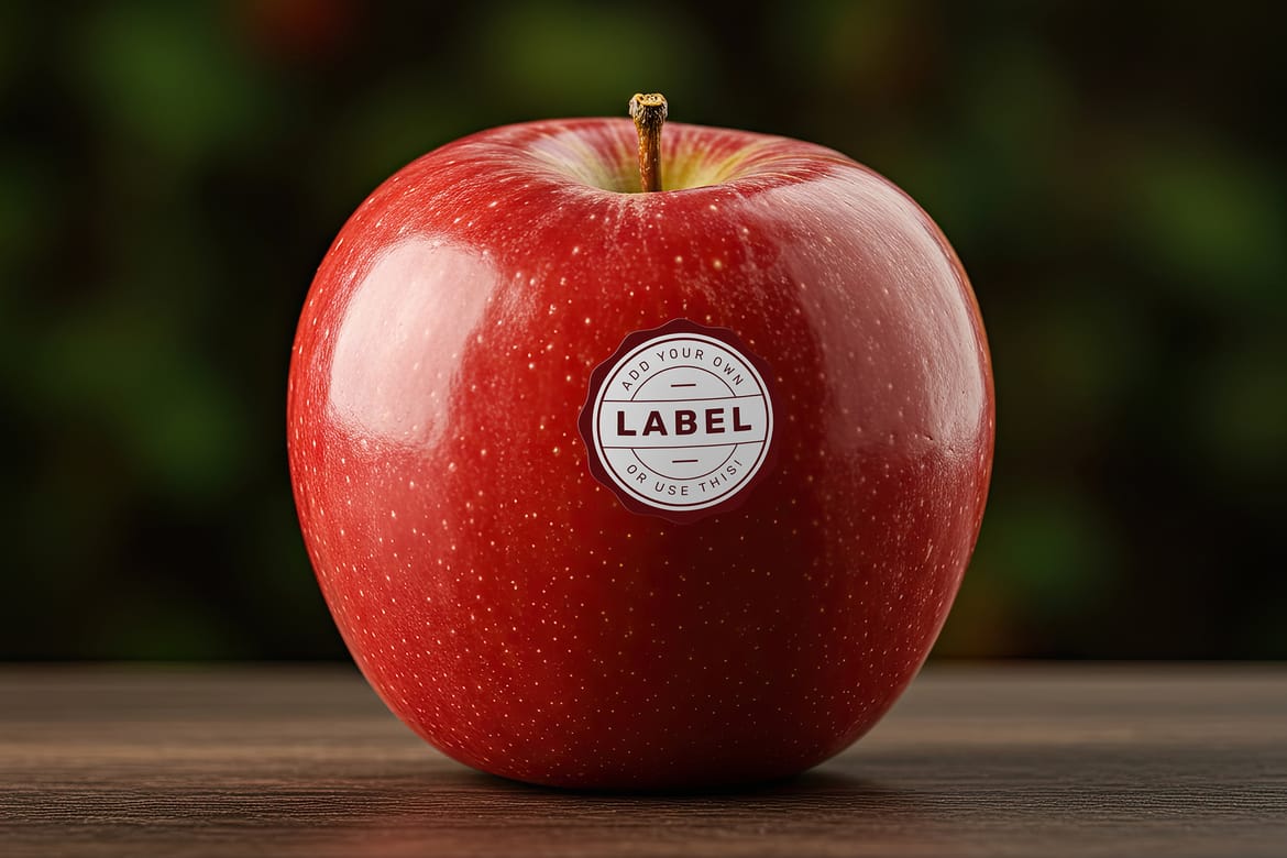 Sticker Logo Stamp on Apple Fruit Mockup