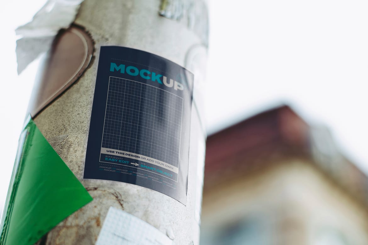 Signs Stickers on Street Poles Mockups