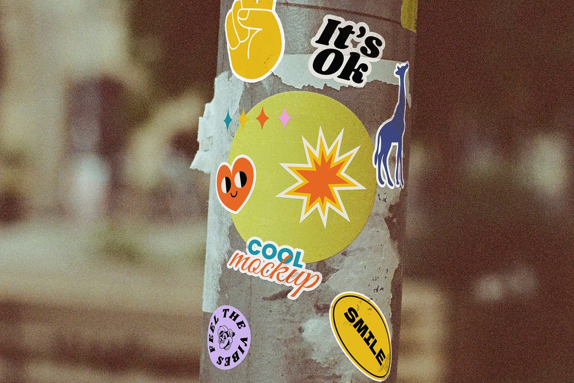 Street Column Stickers Creation Mockups