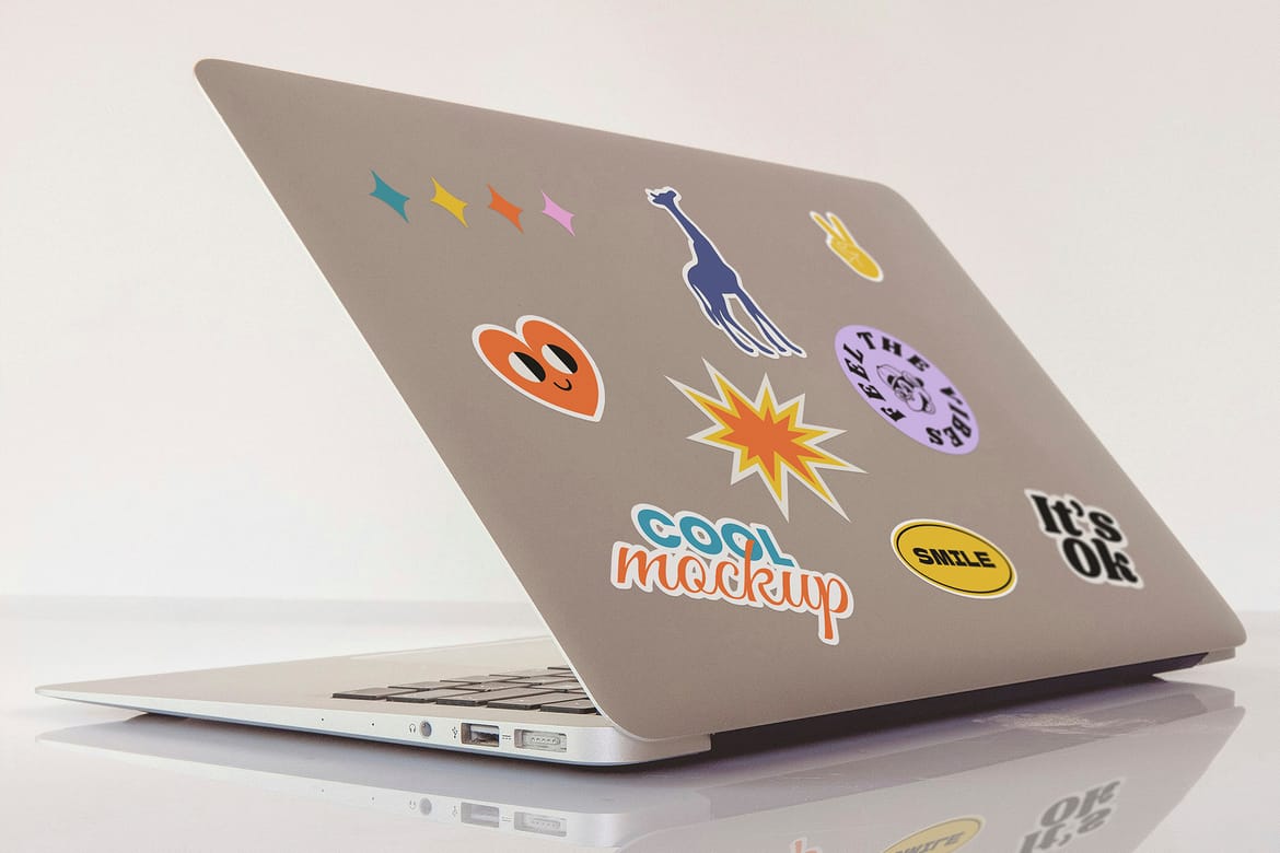 Laptop with Stickers Creation Mockups
