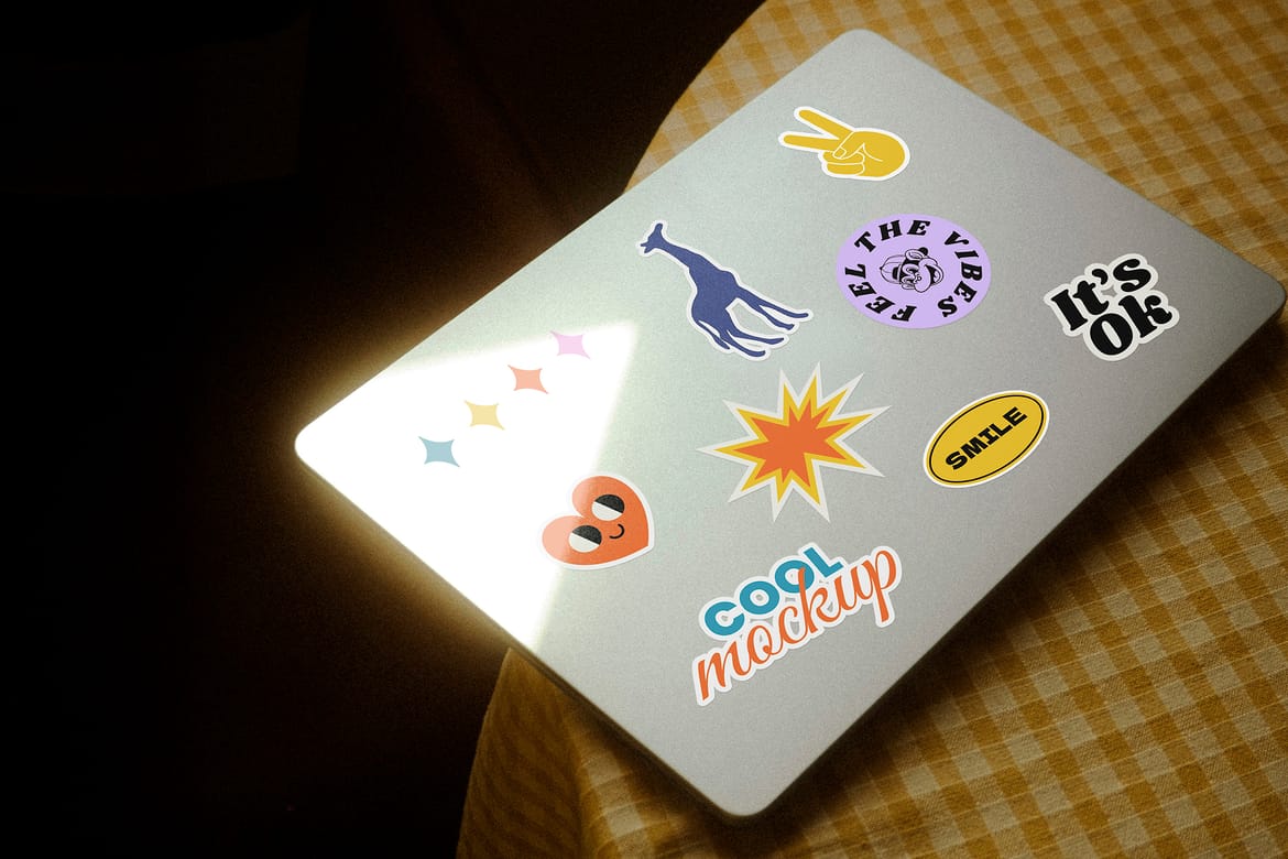 Laptop with Stickers Creation Mockups