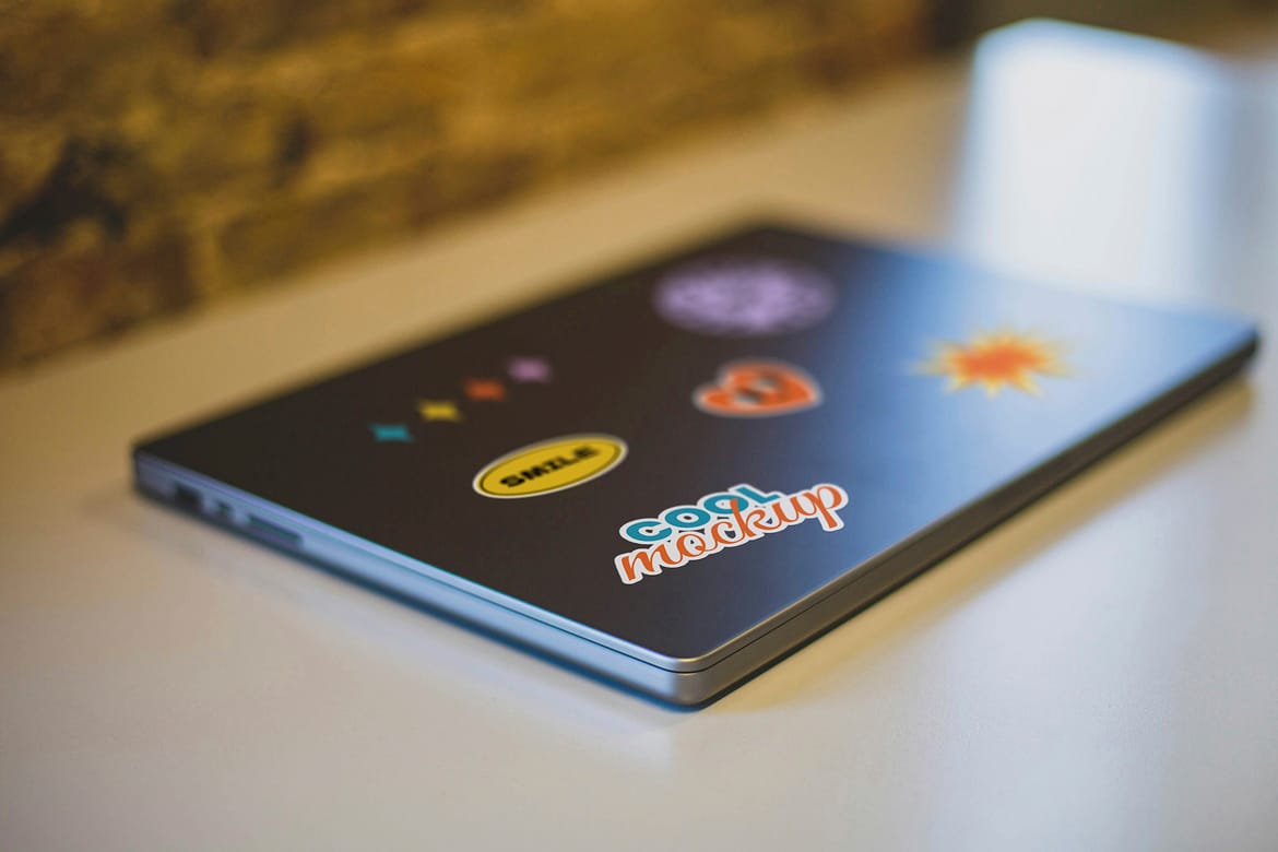 Laptop with Stickers Creation Mockups