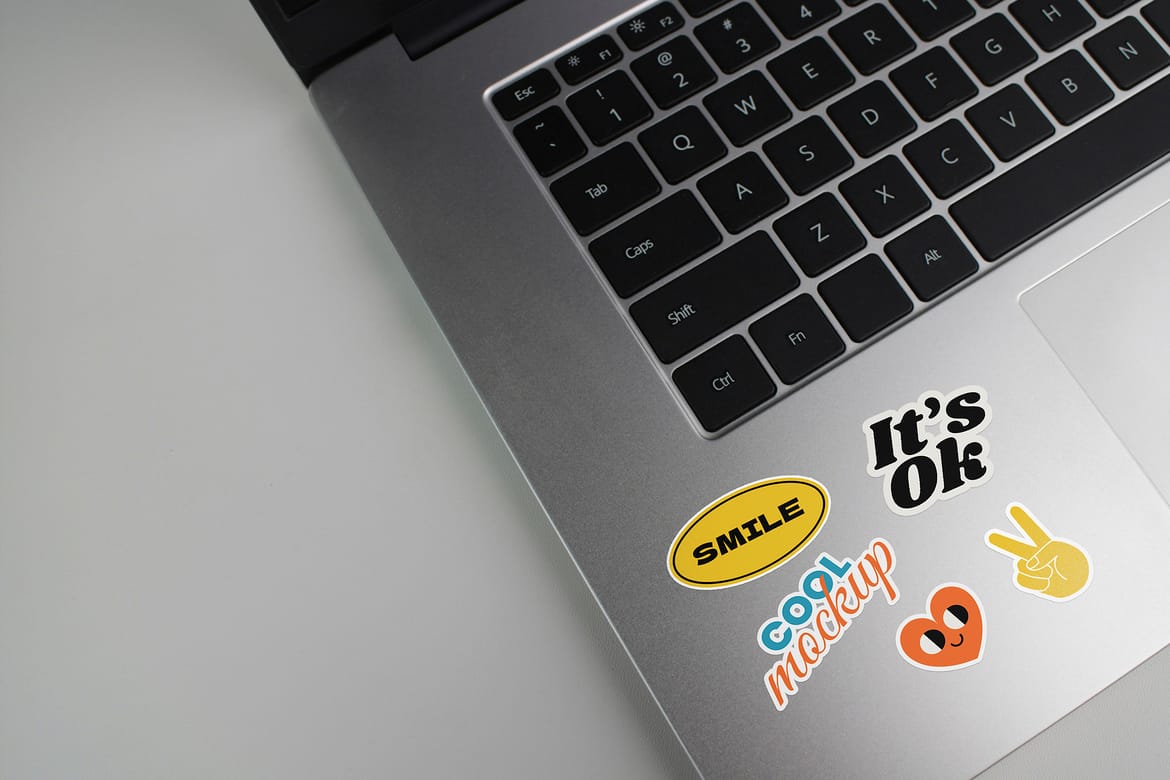 Laptop with Stickers Creation Mockups