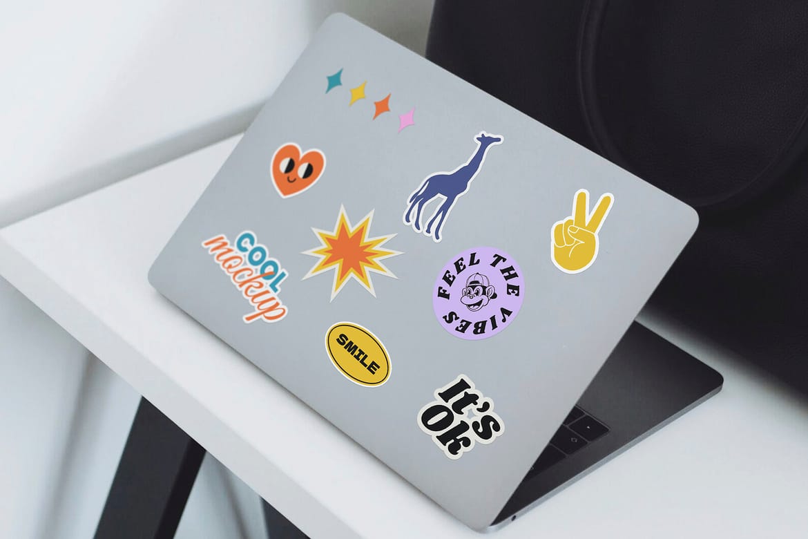 Laptop with Stickers Creation Mockups