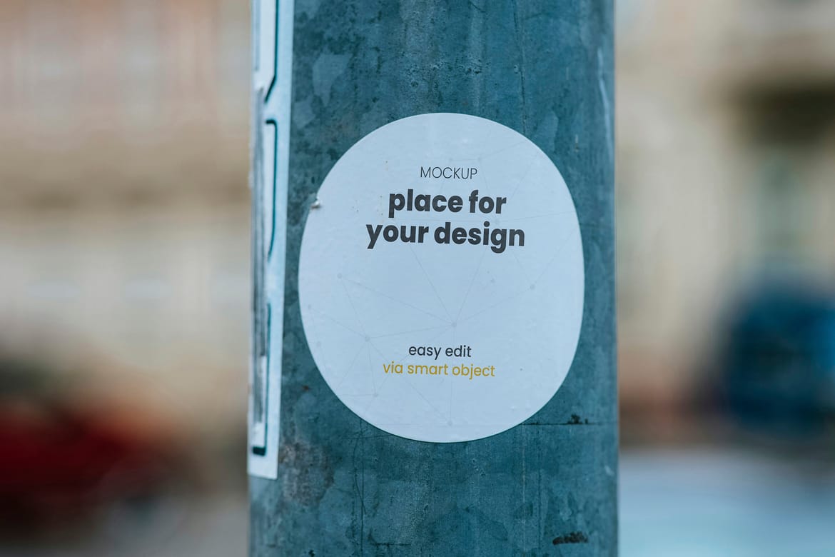 Signs Stickers on Street Poles Mockups