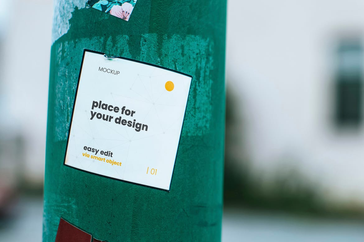 Signs Stickers on Street Poles Mockups