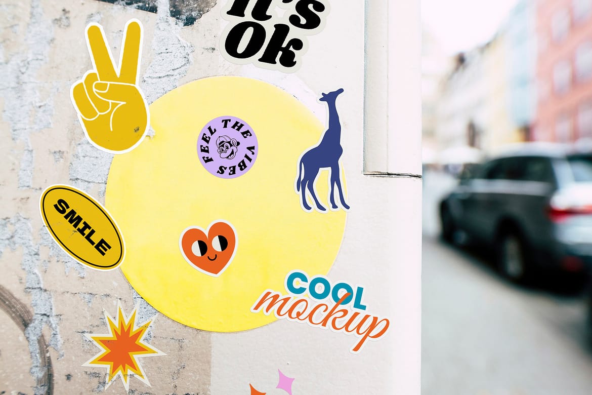 Street Column Stickers Creation Mockups
