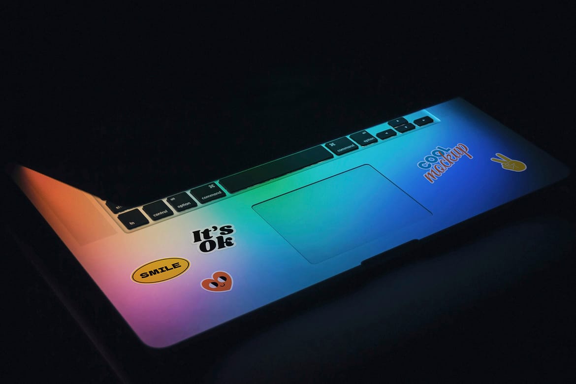 Laptop with Stickers Creation Mockups