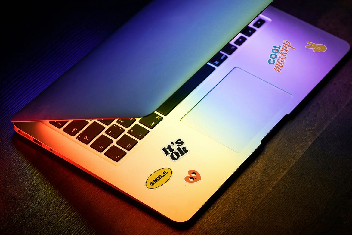 Laptop with Stickers Creation Mockups