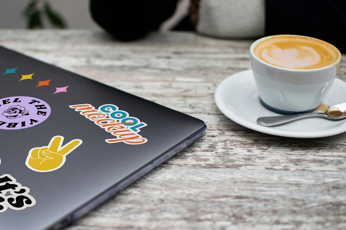 Laptop with Stickers Creation Mockups