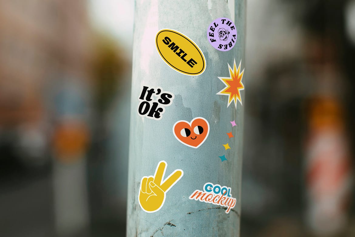 Street Column Stickers Creation Mockups