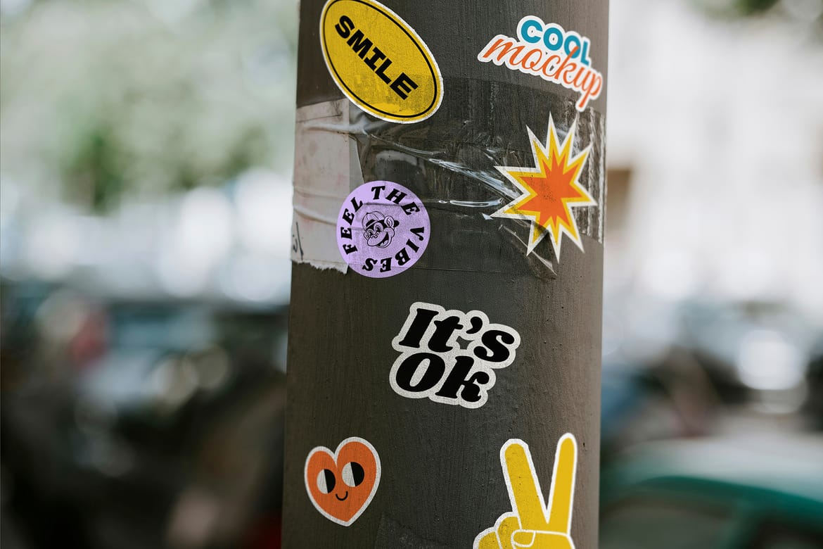 Street Column Stickers Creation Mockups