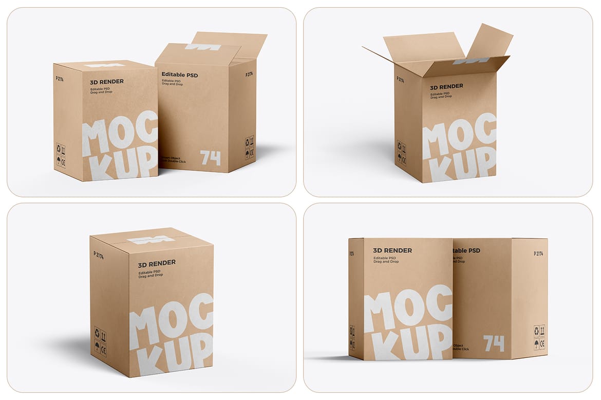 Cardboard Large Carton Box Mockup