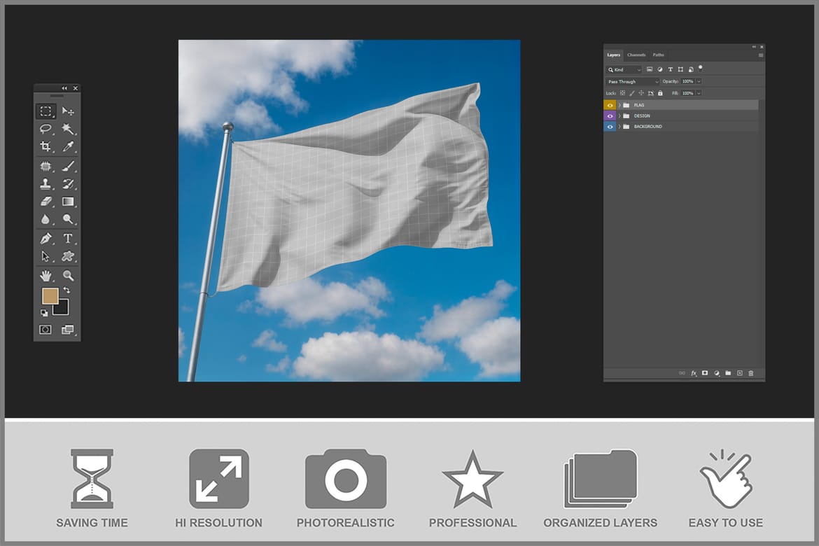35 Flag Mockups – Realistic Outdoor & Fabric Banner Templates for Branding & Advertising