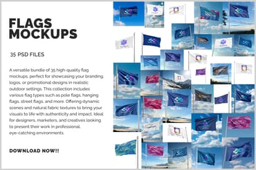 35 Flag Mockups – Realistic Outdoor & Fabric Banner Templates for Branding & Advertising