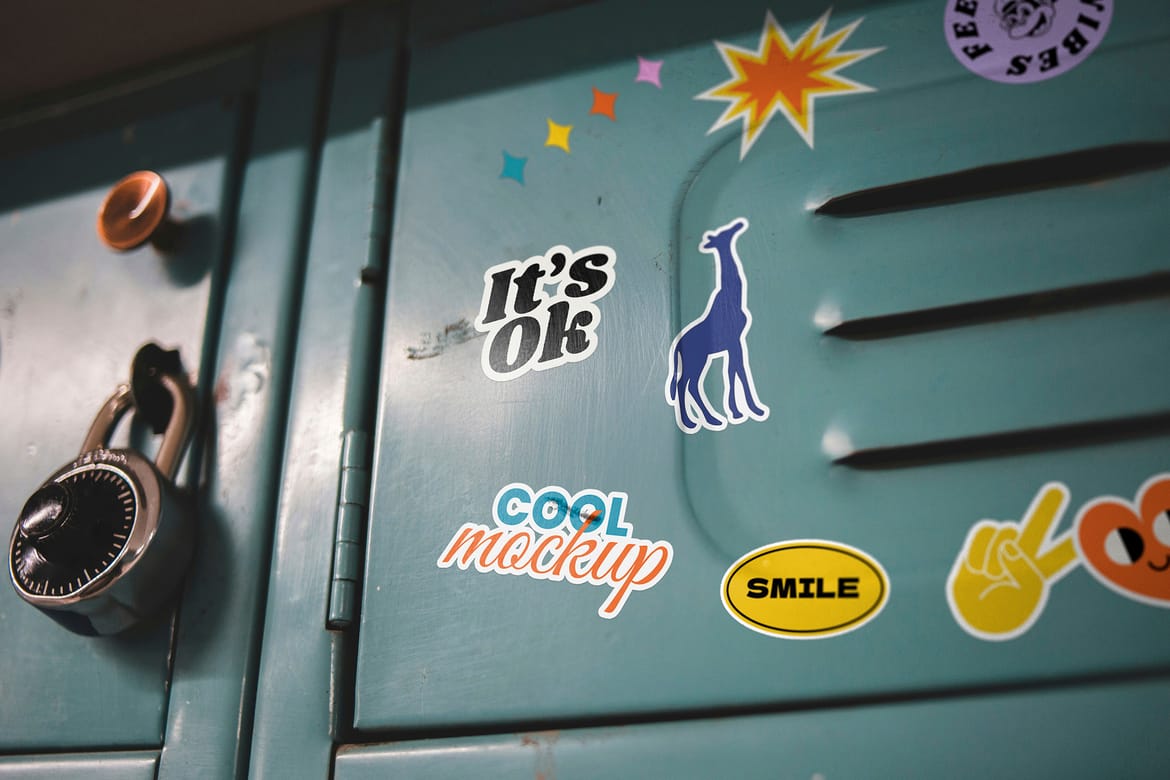 Lockers Door Stickers Magnets Mockups