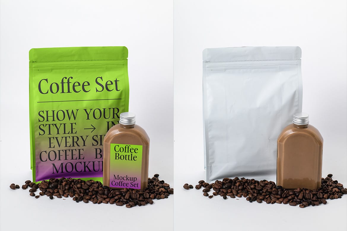 Coffee Bag & Cold Brew Bottle Mockup