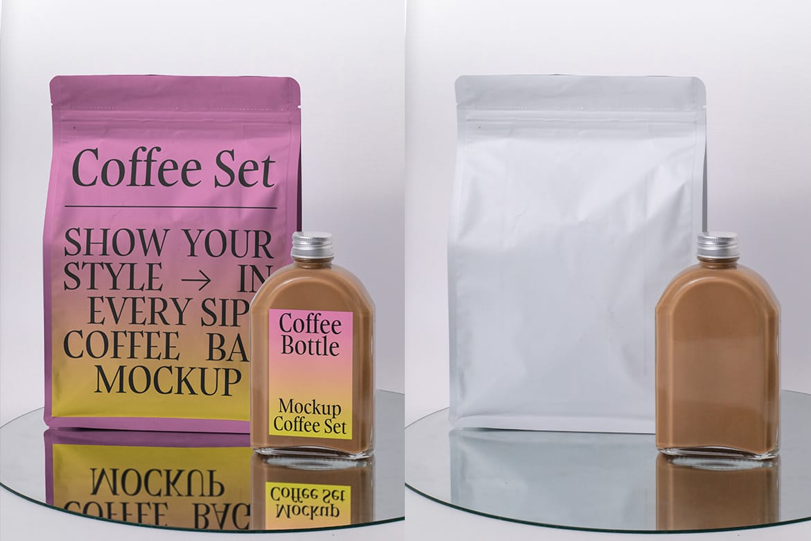 Coffee Bag & Cold Brew Bottle Mockup