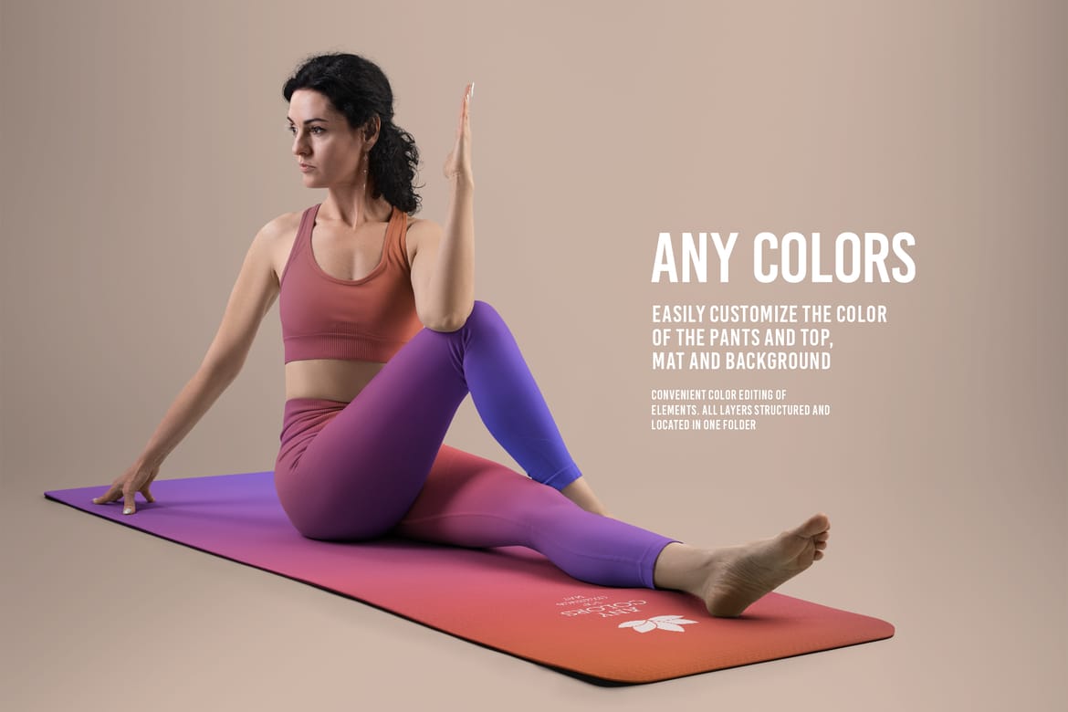  6 Mockups Leggings, Top and Mat for Yoga and Pilates. vol.01