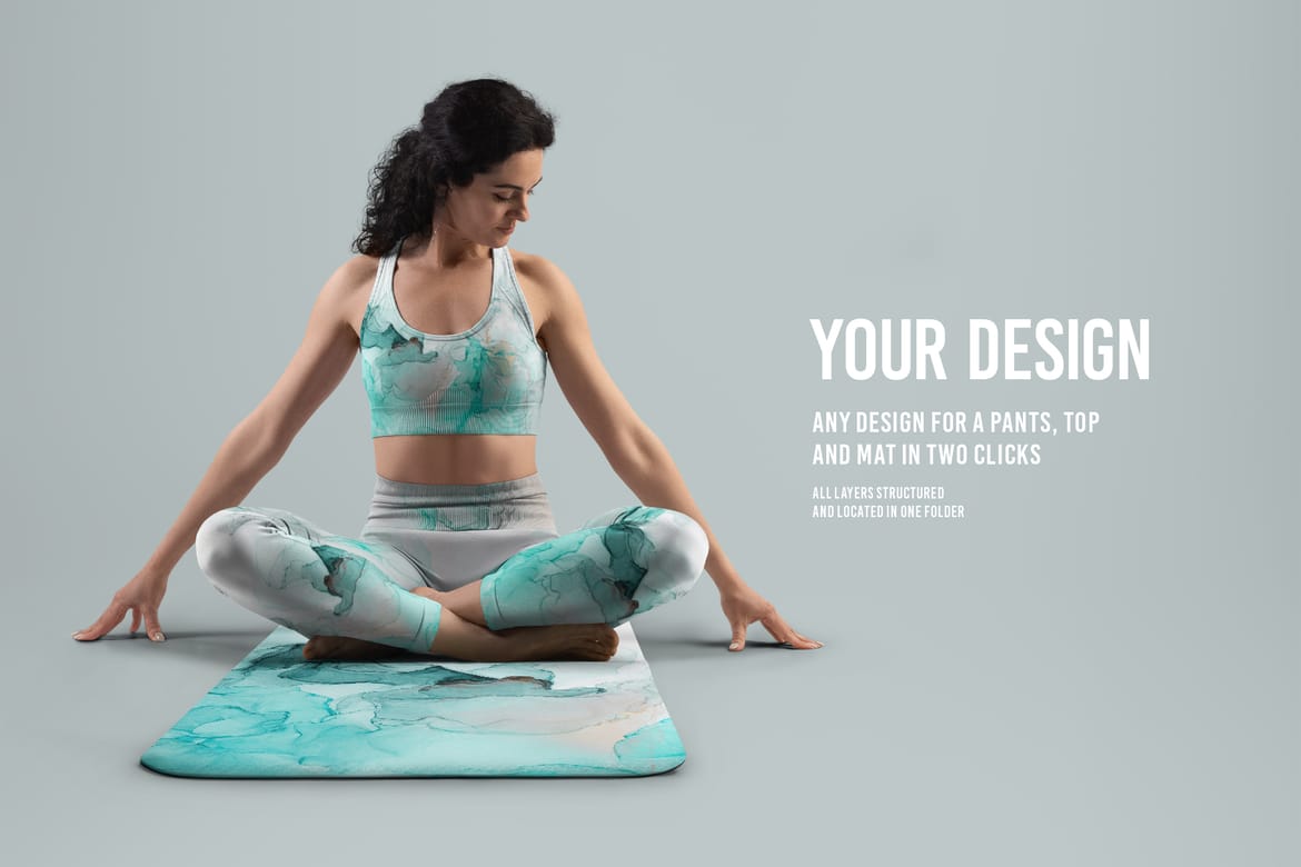  6 Mockups Leggings, Top and Mat for Yoga and Pilates. vol.01