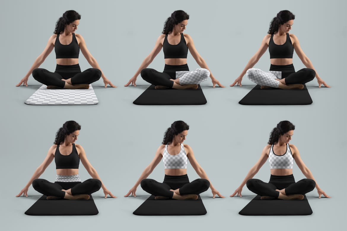  6 Mockups Leggings, Top and Mat for Yoga and Pilates. vol.01