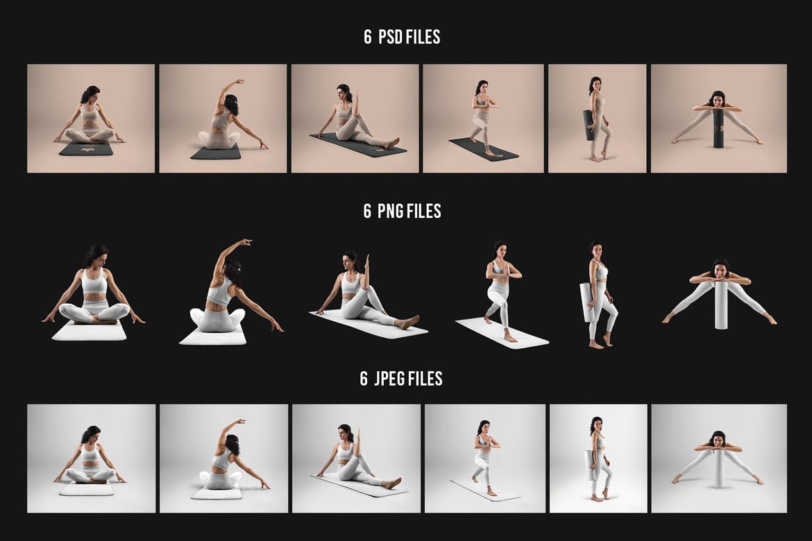  6 Mockups Leggings, Top and Mat for Yoga and Pilates. vol.01