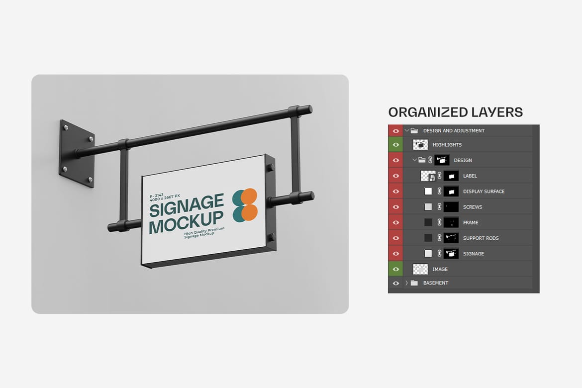 Wall Mounted Signboard Mockup Set