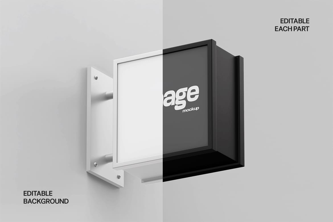 Wall Mounted Signboard Mockup Set
